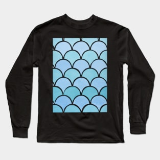 MERMAID SCALES - Blue and Aqua Scallop Design Long Sleeve T-Shirt